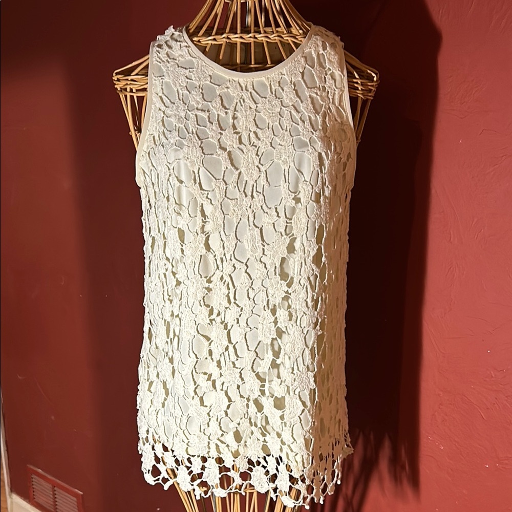 ADIVA Elegant Cream CROCHET overlay  Sleeveless Top women Small